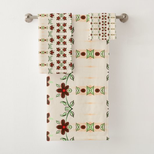 Chocolade bruine inkt zwart en rood bloemenset bad handdoek (Insitu)