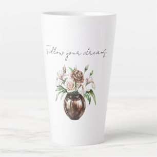 Chocolade Bruine Ivoren Crème Bloemen Latte Mok