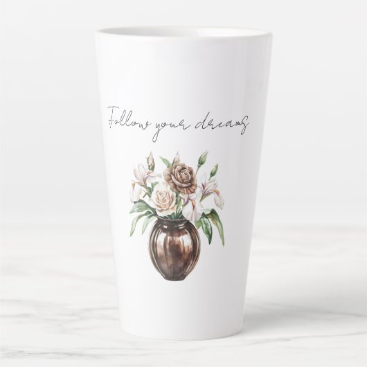 Chocolade Bruine Ivoren Crème Bloemen Latte Mok (Voorkant)