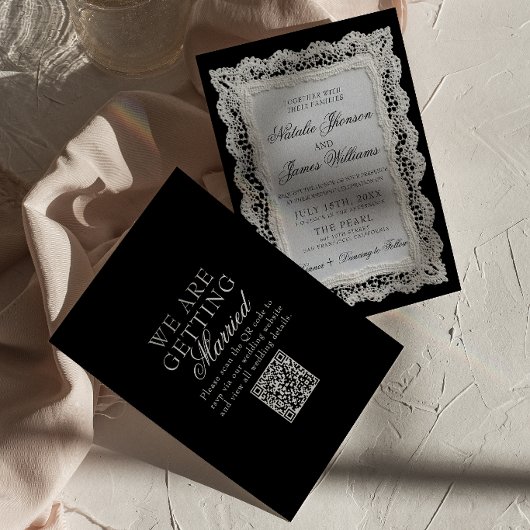 Chocolade Bruine Kant Tante Geld QR Code Bruiloft Kaart