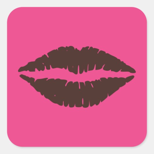 Chocolade Bruine Lipstick Print Roze Groot Vierkante Sticker (Voorkant)