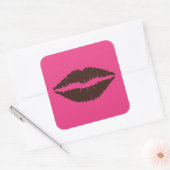Chocolade Bruine Lipstick Print Roze Groot Vierkante Sticker (Envelop)