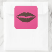 Chocolade Bruine Lipstick Print Roze Groot Vierkante Sticker (Tas)