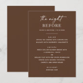 Chocolade Bruine Moderne Script Proefhuwelijksdine Menu (Voorkant / Achterkant)