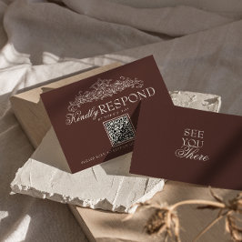Chocolade Bruine Oude Geld QR Code Bruiloft RSVP Kaartje