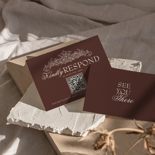 Chocolade Bruine Oude Geld QR Code Bruiloft RSVP Kaartje