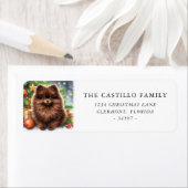 Chocolade Bruine Pomeranian Kerst Adres Etiket (Insitu)