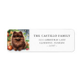Chocolade Bruine Pomeranian Kerst Adres Etiket (Voorkant)