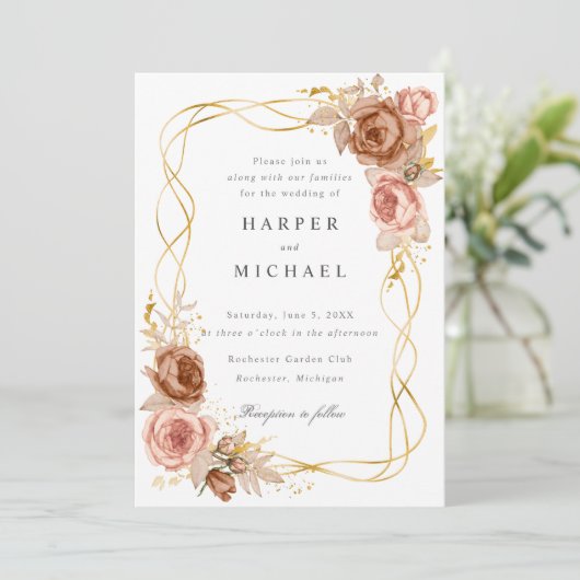 chocolade bruine roze roze trouwerij kaart (Staand voorkant)