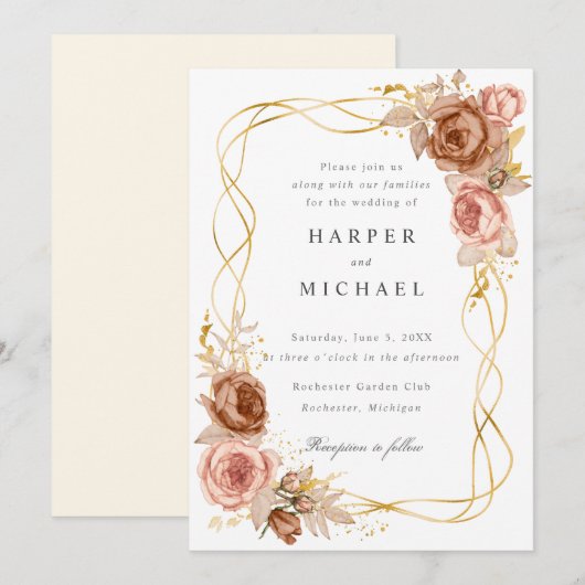 chocolade bruine roze roze trouwerij kaart (Voorkant / Achterkant)