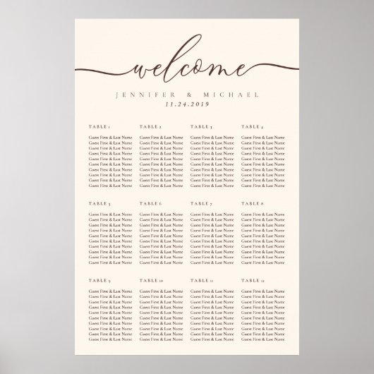 Chocolade Bruine Welkom Trouwtafel Zitplaatsen Poster (Voorkant)