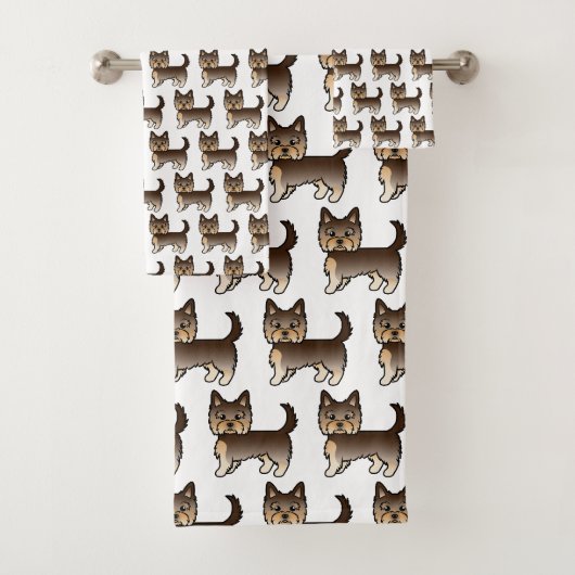 Chocolade Bruine Yorkshire Terrier Hond Patroon Bad Handdoek (Insitu)