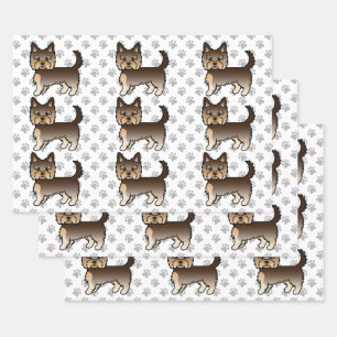 Chocolade Bruine Yorkshire Terrier Hond Patroon Inpakpapier Vel