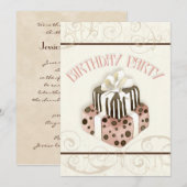 Chocolade Cake Birthday Party Invitation Kaart (Voorkant / Achterkant)