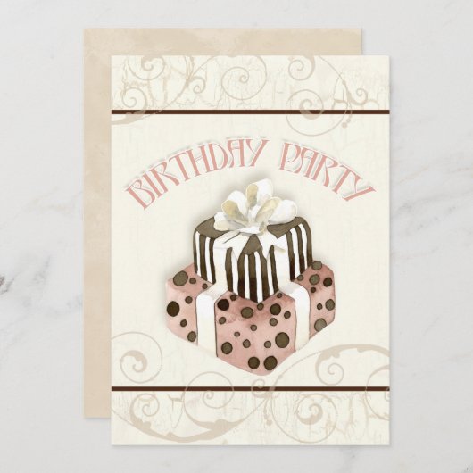 Chocolade Cake Birthday Party Invitation Kaart (Voorkant / Achterkant)