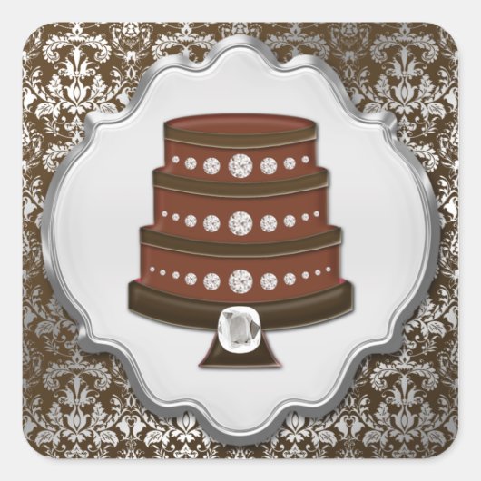 Chocolade Cake Couture Damask Square Bakery Label (Voorkant)