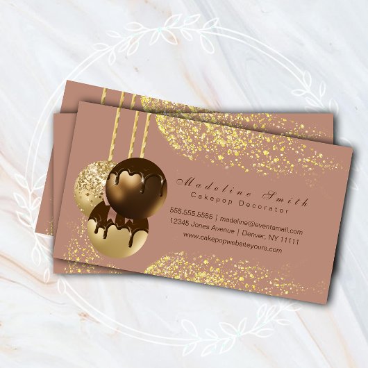 Chocolade Cake pops Glitter Bakken Cake Decorateur Visitekaartje