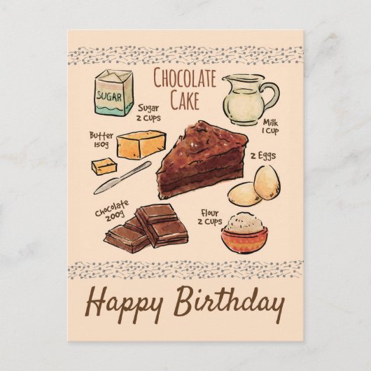 Chocolade Cake Recept Verjaardag Briefkaart (Voorkant)