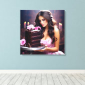 Chocolade Cake Vrouw Canvas Afdruk (Insitu (Houten vloer))
