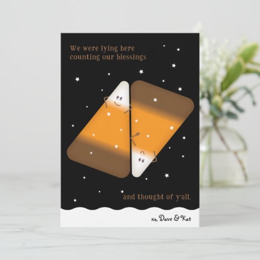 Chocolade Candy Corn Paar Happy Herfst Kaart (Staand voorkant)