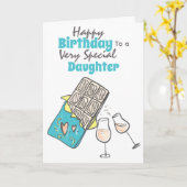 Chocolade champagne dochter verjaardagswensen kaart (Gele Bloem)