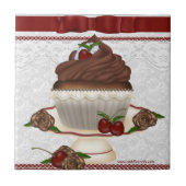 Chocolade Cherry Cupcake Tile Tegeltje (Voorkant)