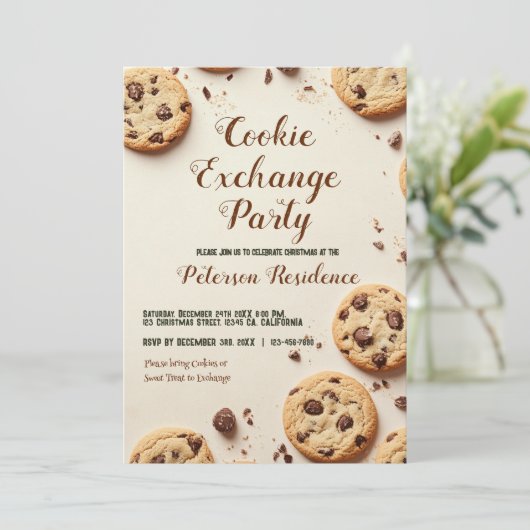 Chocolade Chip Beige Cookie Exchange Party Kaart (Staand voorkant)