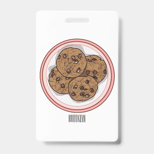 Chocolade chip cookie cartoon illustratie badge (Voorzijde)