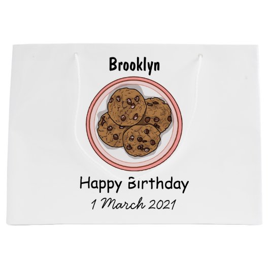 Chocolade chip cookie cartoon illustratie groot cadeauzakje (Voorkant)