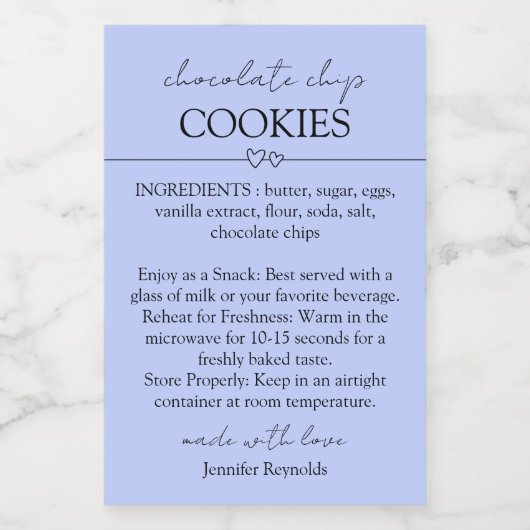 Chocolade Chip Cookie Eenvoudig lila Voedselcontainer Etiket (Enkel label)