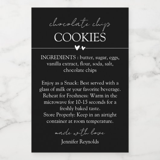 Chocolade Chip Cookie Eenvoudig zwart Voedselcontainer Etiket (Enkel label)