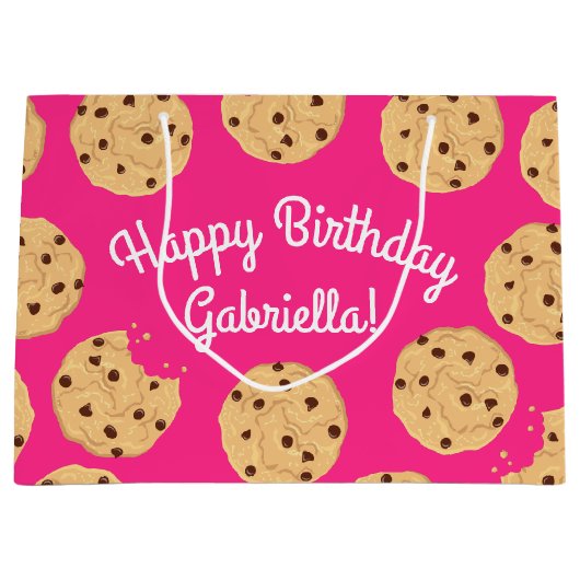 Chocolade Chip Cookie Kinder 1e verjaardag Pink Groot Cadeauzakje (Voorkant)