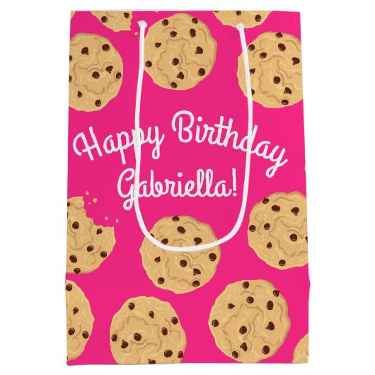 Chocolade Chip Cookie Kinder 1e verjaardag Pink Medium Cadeauzakje (Achterkant)