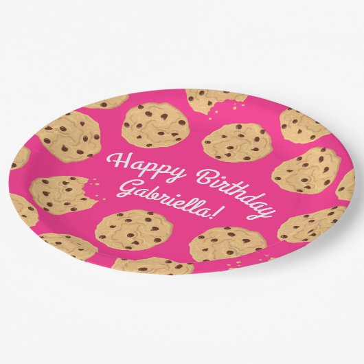Chocolade Chip Cookie Kinder 1e verjaardag Pink Papieren Bordje (Gekanteld)