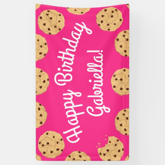 Chocolade Chip Cookie Kinder 1e verjaardag Pink Spandoek (Verticaal)