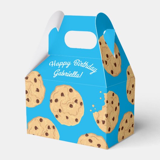 Chocolade Chip Cookie Kinder 1ste verjaardag Blauw Bedankdoosjes (Achterkant)