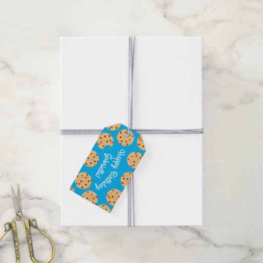 Chocolade Chip Cookie Kinder 1ste verjaardag Blauw Cadeaulabel (Met Touw)
