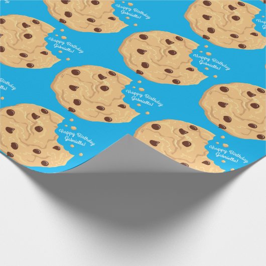 Chocolade Chip Cookie Kinder 1ste verjaardag Blauw Cadeaupapier (Hoek)
