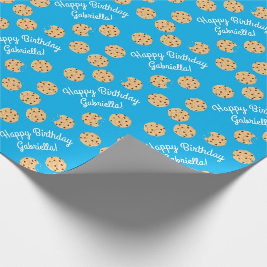 Chocolade Chip Cookie Kinder 1ste verjaardag Blauw Cadeaupapier (Hoek)