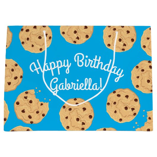 Chocolade Chip Cookie Kinder 1ste verjaardag Blauw Groot Cadeauzakje (Voorkant)