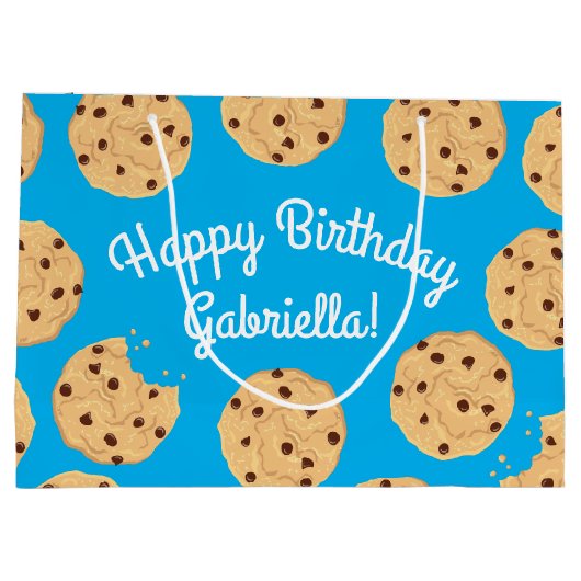 Chocolade Chip Cookie Kinder 1ste verjaardag Blauw Groot Cadeauzakje (Achterkant)