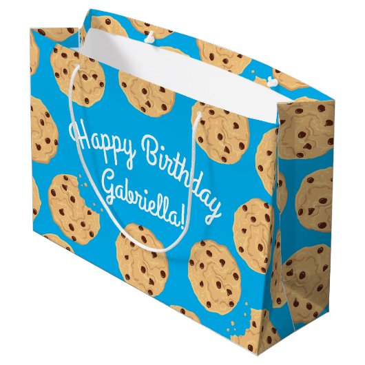 Chocolade Chip Cookie Kinder 1ste verjaardag Blauw Groot Cadeauzakje (Achterkant Gekanteld)