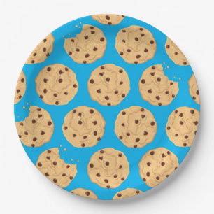 Chocolade Chip Cookie Kinder 1ste verjaardag Blauw Papieren Bordje