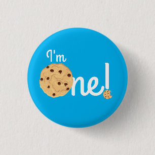 Chocolade Chip Cookie Kinder 1ste verjaardag Blauw Ronde Button 3,2 Cm