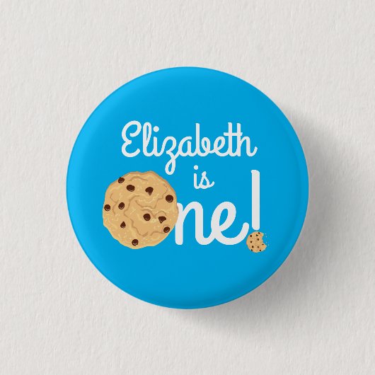 Chocolade Chip Cookie Kinder 1ste verjaardag Blauw Ronde Button 3,2 Cm (Voorkant)