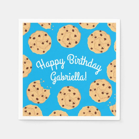 Chocolade Chip Cookie Kinder 1ste verjaardag Blauw Servet (Voorkant)