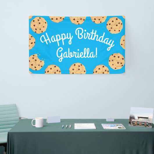 Chocolade Chip Cookie Kinder 1ste verjaardag Blauw Spandoek (Beurs)