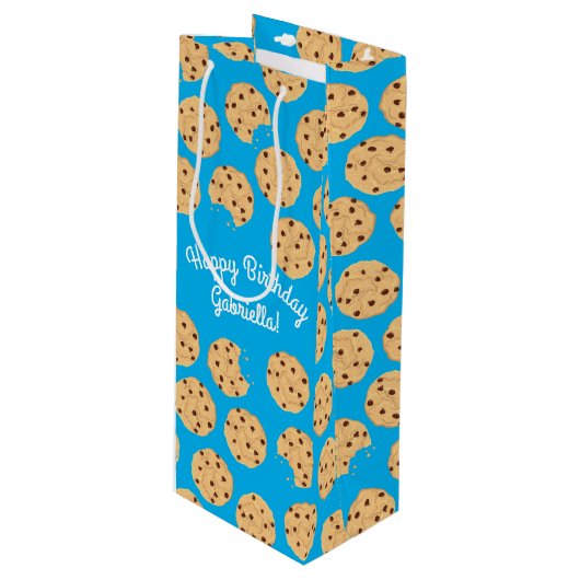 Chocolade Chip Cookie Kinder 1ste verjaardag Blauw Wijn Cadeautas (Voorkant Gekanteld)