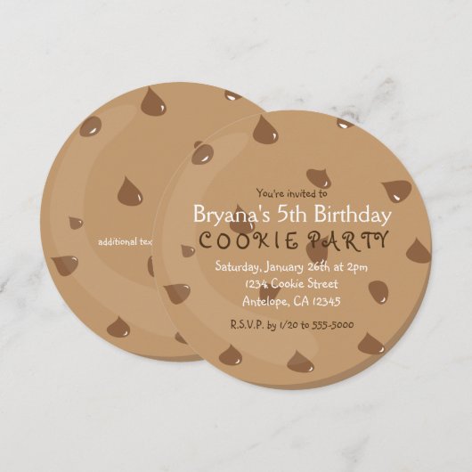 Chocolade Chip COOKIE Verjaardagsfeestuitnodiginge Kaart (Voorkant / Achterkant)