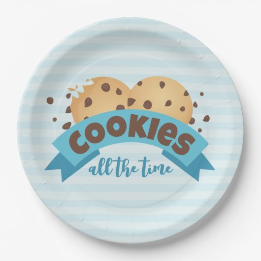 Chocolade Chip Cookies Blue Stripes Papieren Borde Bordje (Voorkant)